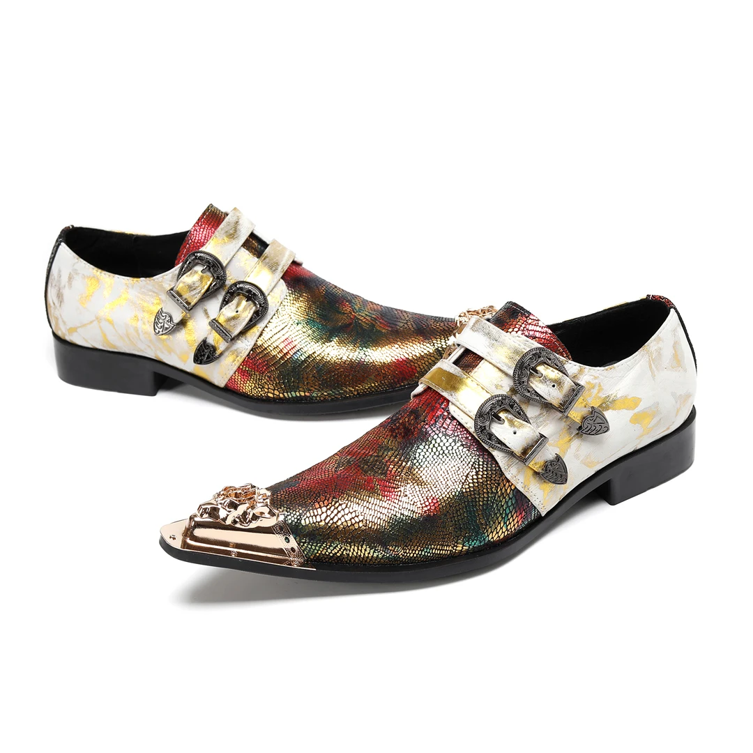 

Fashion Pointed Toe Genuine Leather Men Dress Shoes Plus Size Buckle Strap Business Brogue Shoes Male Party Formal Oxford Shoes