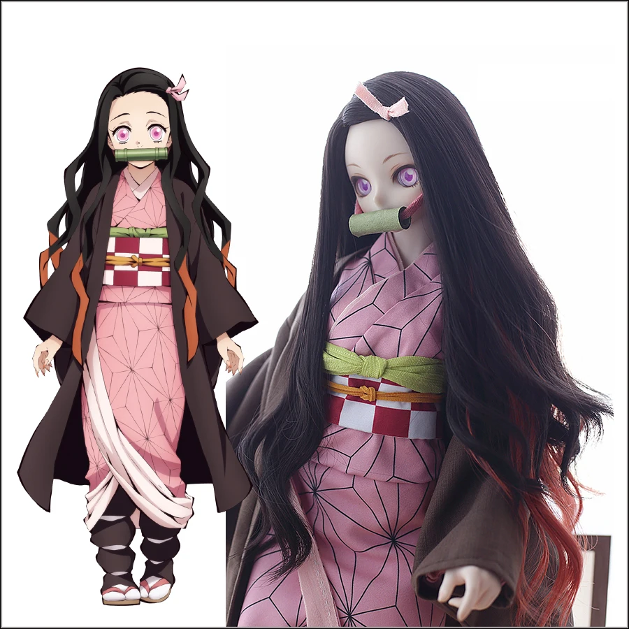 Accept Custom 1/3 1/4 Demon Slayer Kamado Nezuko Cosplay skirt Suit DDDY MSD Nezuko printed kimono BJD Doll Clothes Accessories