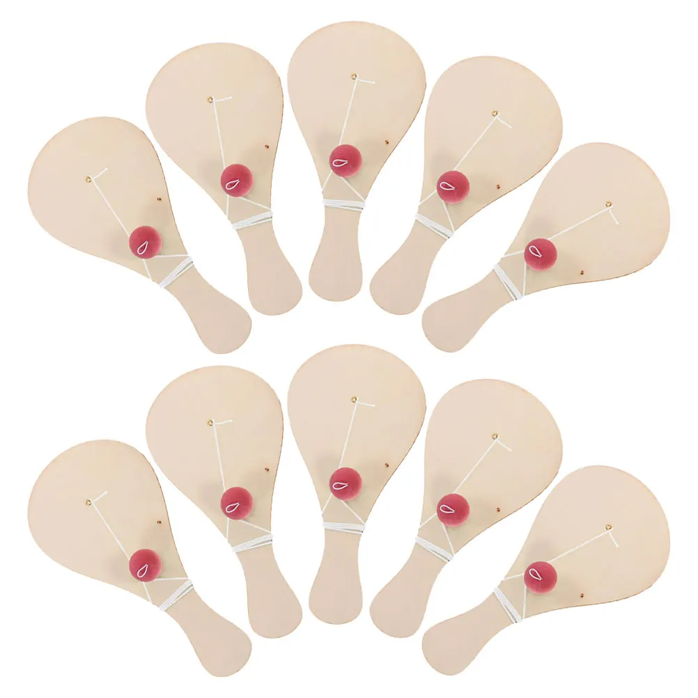 

10pcs Wooden Paddle Balls Kids Party Favors Holiday Classroom Activity Doodle Coloring Game Set Detachable Bouncy Ball