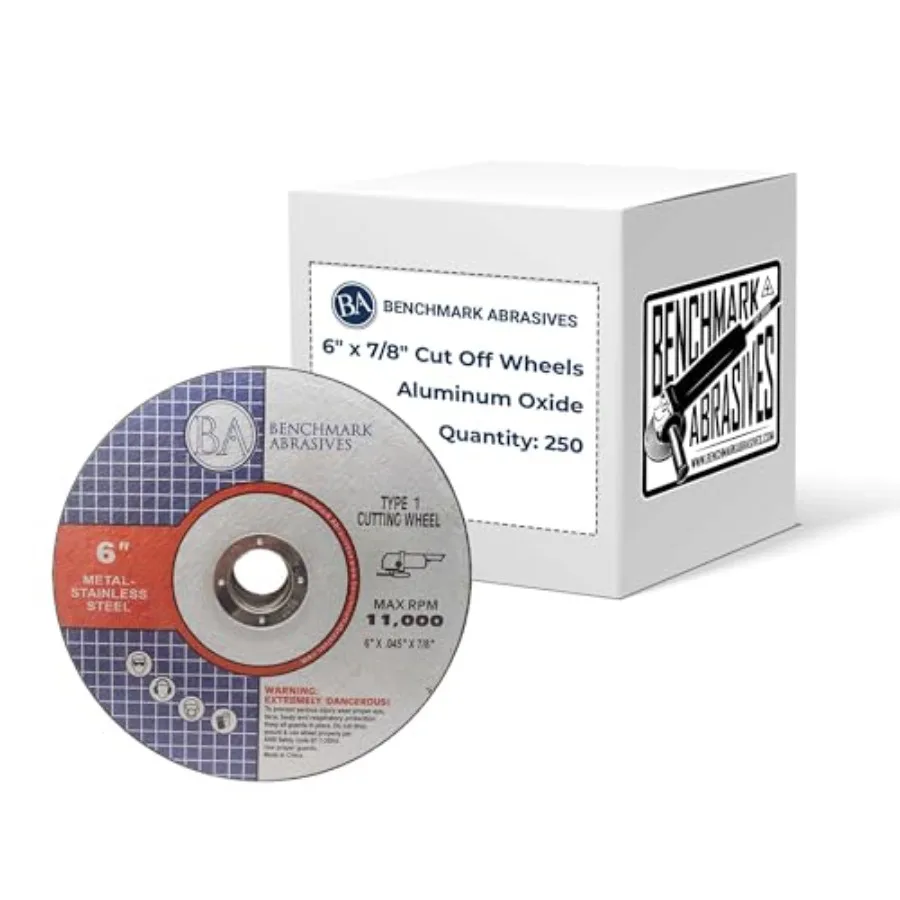 

6 Aluminum Oxide Type 1 Cutting Wheel for Metal Stainless Steel -.045 Thick 7/8 Arbor Angle Grinder Disc 250 Pack