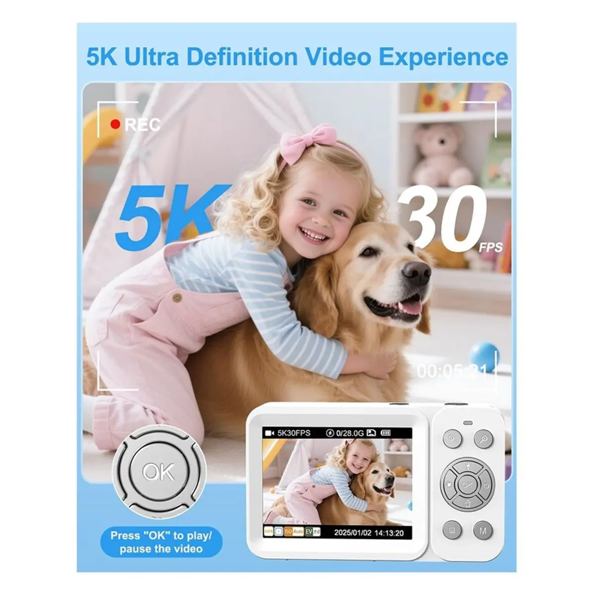 5K Digital Camera, 80MP Dual Screen Autofocus Vlogging Camera, 18X Compact Zoom Camera for Photography Teens Adults