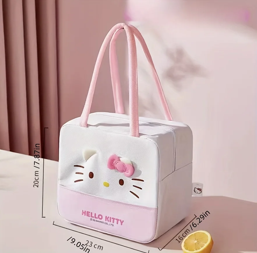 Borsa da pranzo isolata Sanrio Hello Kitty-borsa Bento Tote in tessuto Oxford spesso e resistente all\'olio per impiegati