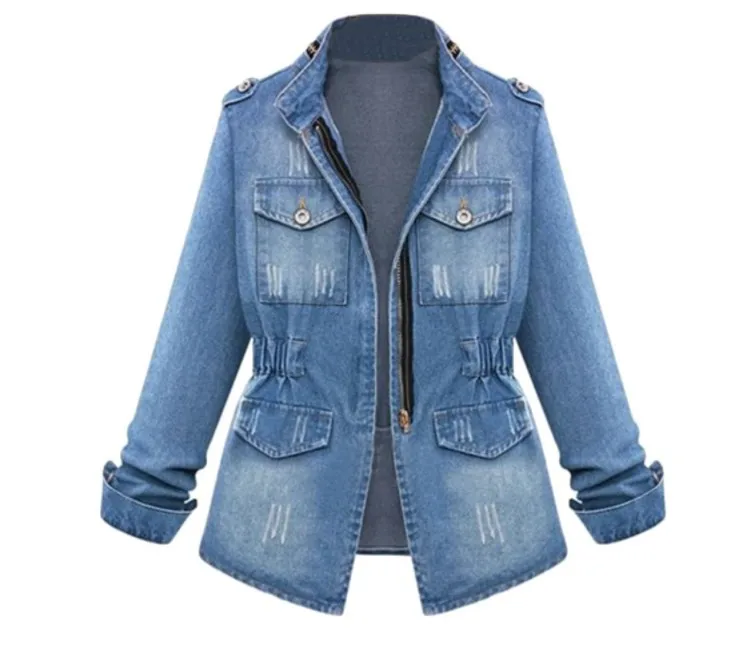 Creative Urban Style Elegant Denim Jacket  Long Sleeve Stand Collar Slimming Women's Jacket Multi Pocket Design For Daily Street