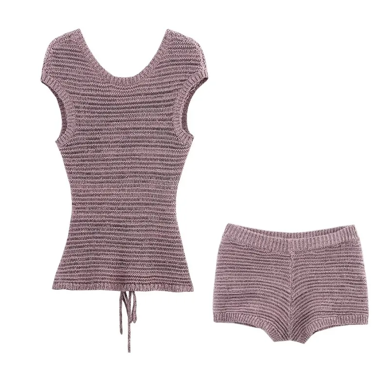 

TFZR короткий комплект, одинаковые комплекты свитера, женский костюм, вязаный новый праздничный наряд из двух предметов, летние элегантные праздничные ансамбли, шорты