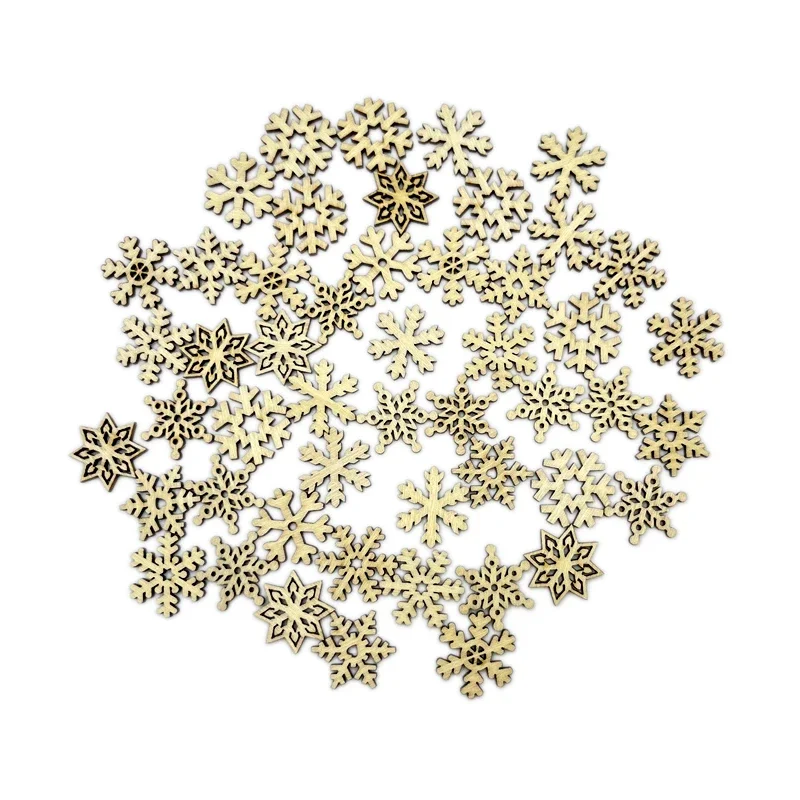 50pcs 25mm Wooden Snowflake Cutouts Craft Embellishment Gift Tags Wood Ornament for DIY Christmas Wedding Party