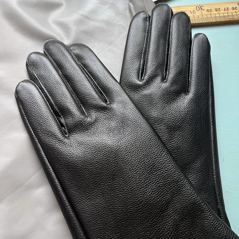 35cm men\'s cowhide gloves luxury thin lining and tight-fitting long driving motorcycle gloves