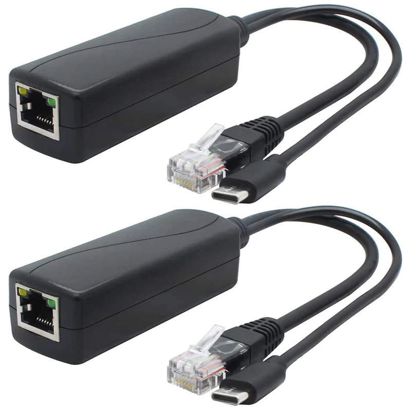 2-Pack 5V Gigabit PoE Splitter, USB Type C, 48V to 5V 2.4A Adaper, IEEE 802.3Af Compliant