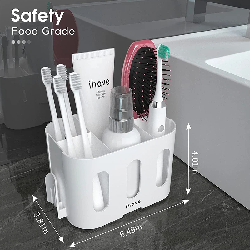 New Bathroom Toothbrush Holder, Electric Toothbrush Holder, Wall Mounted with 5 Slots and 2 White Hanging Holes Housewares