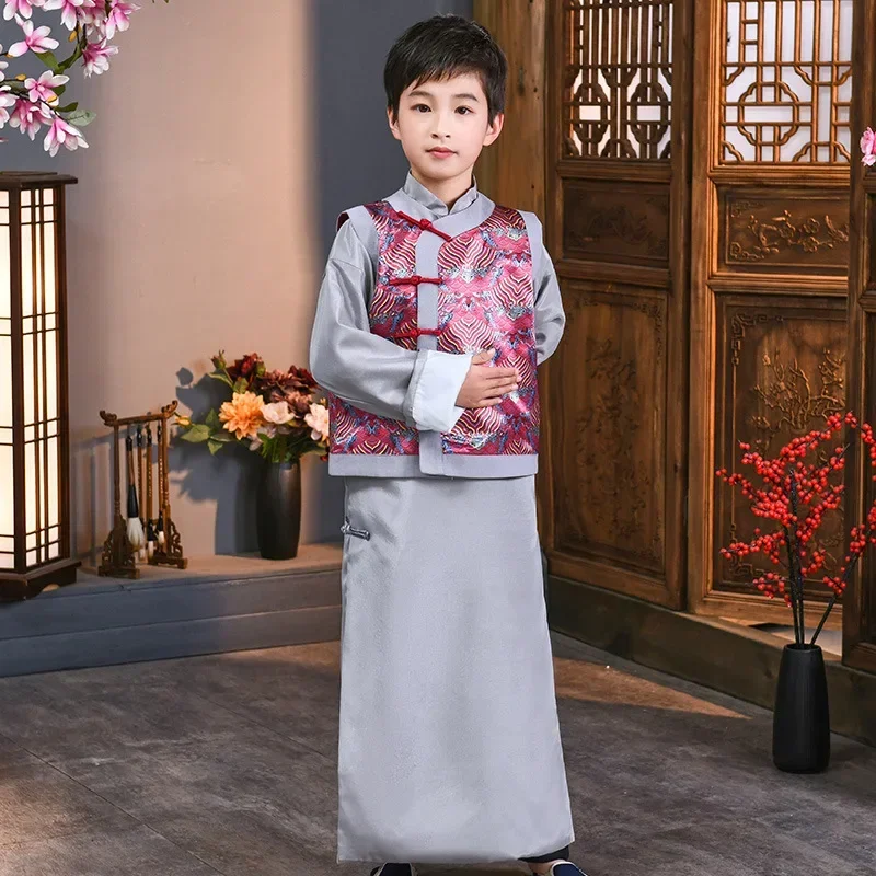 Hanfu Robe Children Qing Dynasty Hanfu Costumes Boys Tang Suit Ancient Traditional Han Dynasty Stage Performance Folk Dress