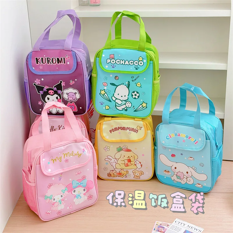 

Милая сумка-бокс для обеда Hello Kitty Kuromi, студенческая портативная изолированная сумка из алюминиевой фольги, высокоэстетичная сумка-бенто для офиса