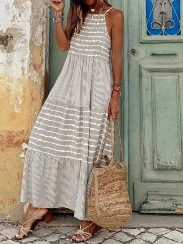 Women Loose Dress Fashion Sleeveless Spaghetti Strap Robe Dresses Lady Casual Boho Holiday Beach Skirt Summer Womens Clothing