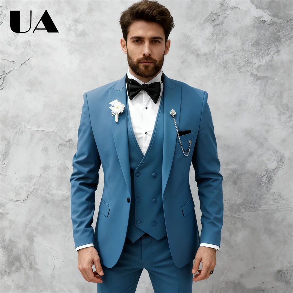 

Peacock Three Pieces Mens Formal Suit Set (Jacket Vest Pants) One Button Suit Jacket Double Breasted Vest XXS-7XL Tailored Fit