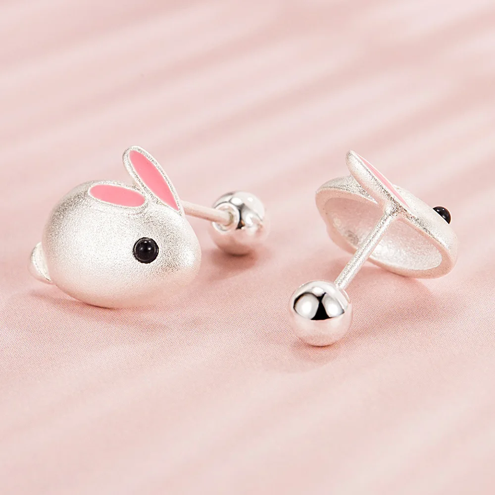 Romantic Rabbit Bead Screw Stud Earrings for Women New Real 925 Sterling Silver Girls Minimalist Fine Jewelry 2026 view 4