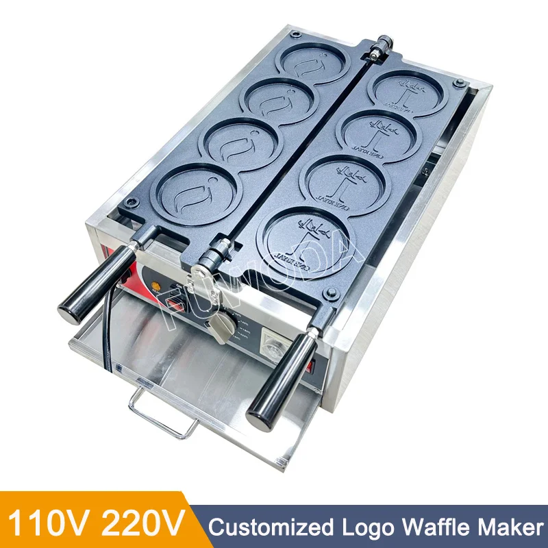 

Custom Logo Electric Gold Coin Waffle Maker Round Bread Machine Snack Maker Commercial 0-350 °C with Timer 110V 220V