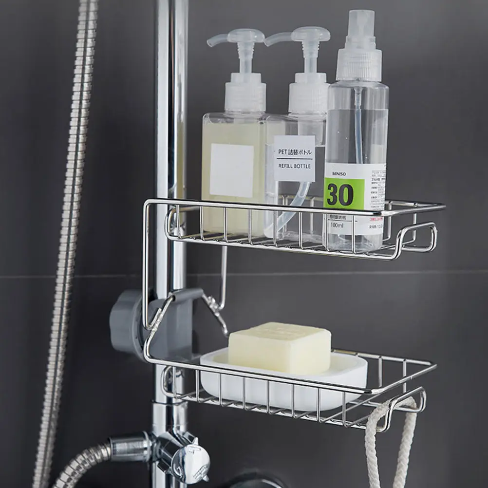 

Двухуровневая подставка для хранения из нержавеющей стали для смесителя, устойчивая к ржавчине, с держателем для губок, регулируемым зажимом, органайзер для сушки на кухонной раковине