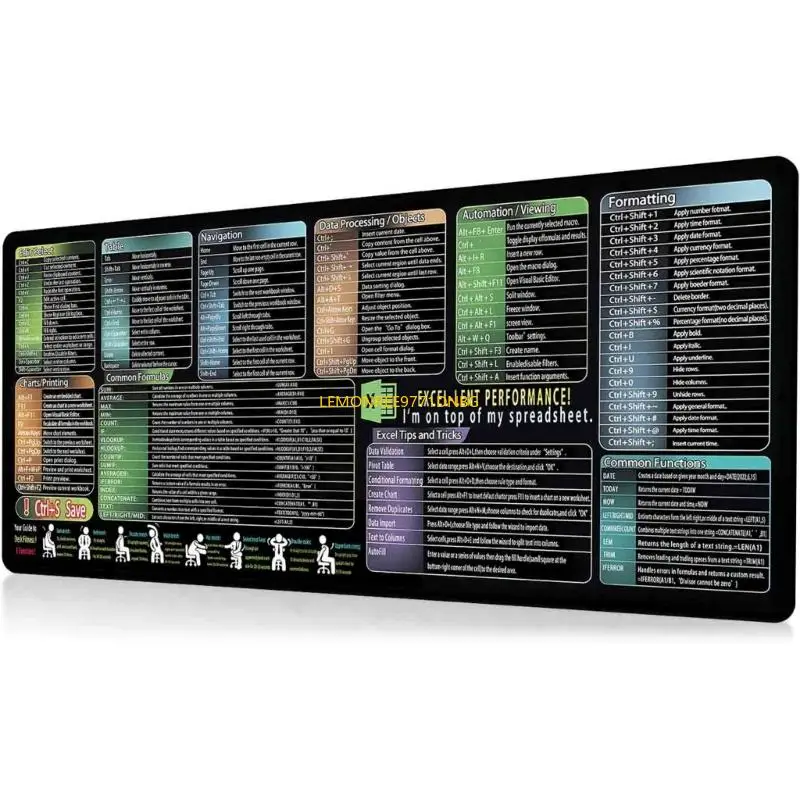 

D7YC Waterproof Excels Word Cheats Sheet Desk Pad with NonSlip Surfaces for Office