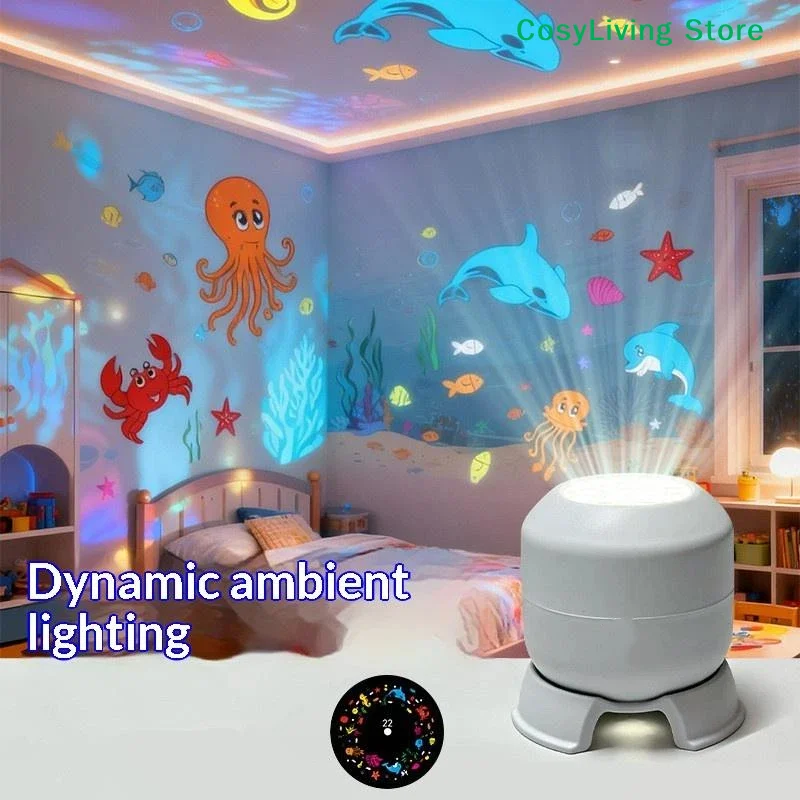 [CL]LED Ocean Projector Light, 360° Rotating Dynamic Night Light USB Ambient Light Decorative Lighting For Game,Living Room[CL]
