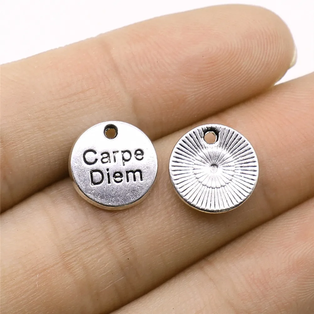 

Wholesale 200pcs/bag Antique Silver Color 12x12mm Round Carpe Diem Tag Charms For Jewelry Making DIY Jewelry Findings