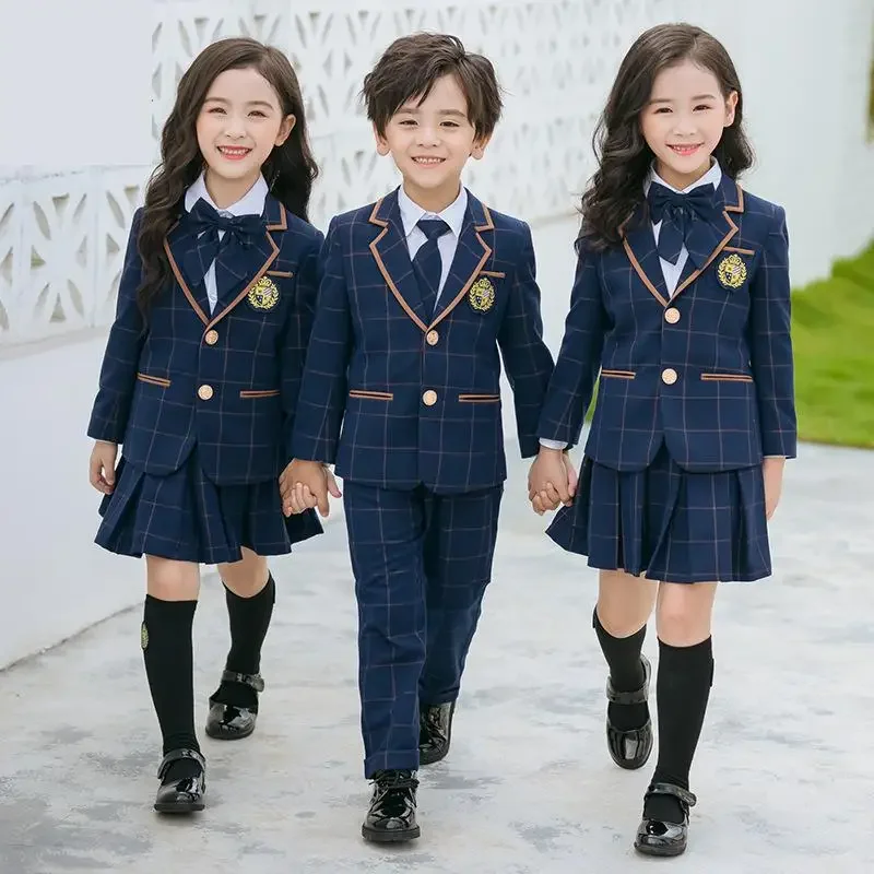 Uniforme scolastica britannica Uniforme per asilo Indossare bambini Abbigliamento per la scuola primaria Studenti Bambini Costume da coro 4 pezzi Set Customes