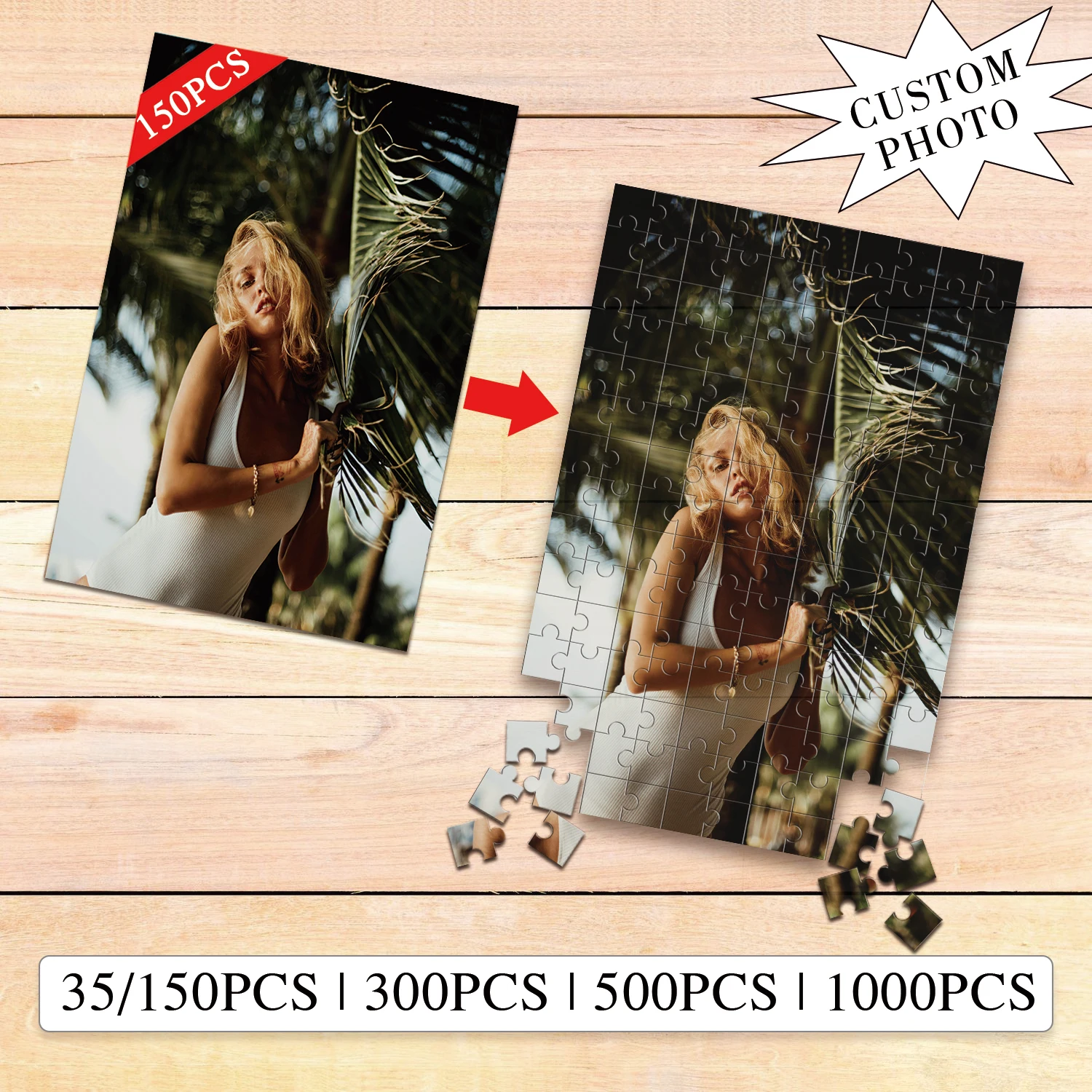 35/150/300/500/1000pcs The girl under the coconut tree Custom Photo Custom DIY Personalised Photo Portrait Puzzles Jigsaw puzzle