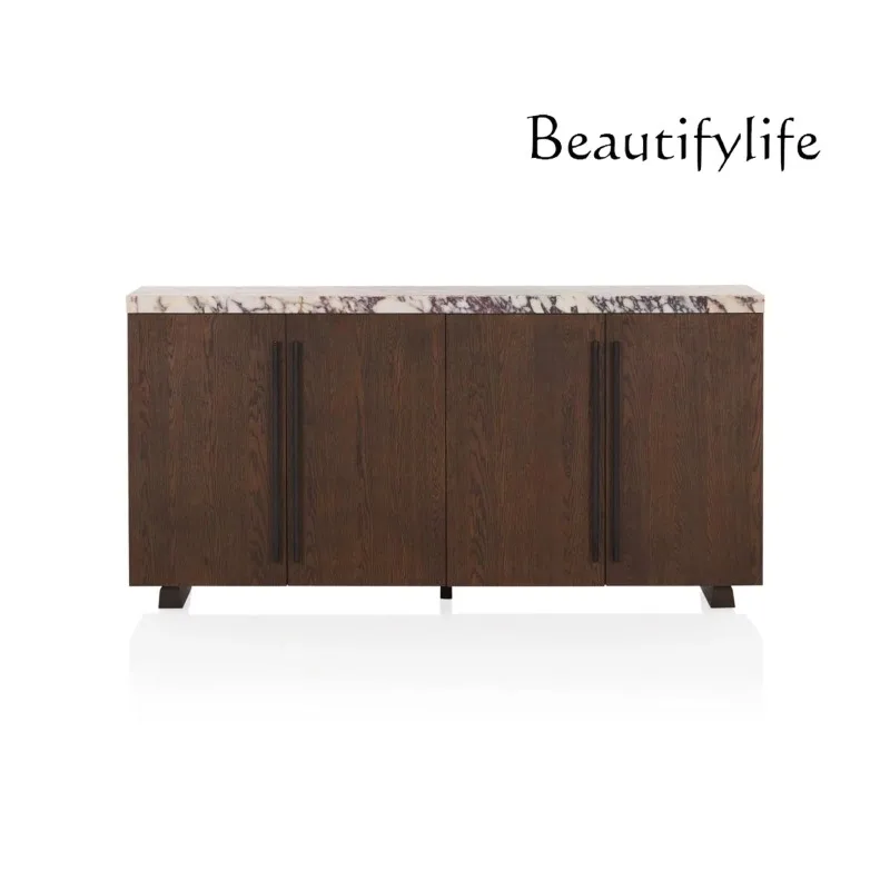 

Oak solid wood dining side cabinet medieval locker American retro marble countertop designer