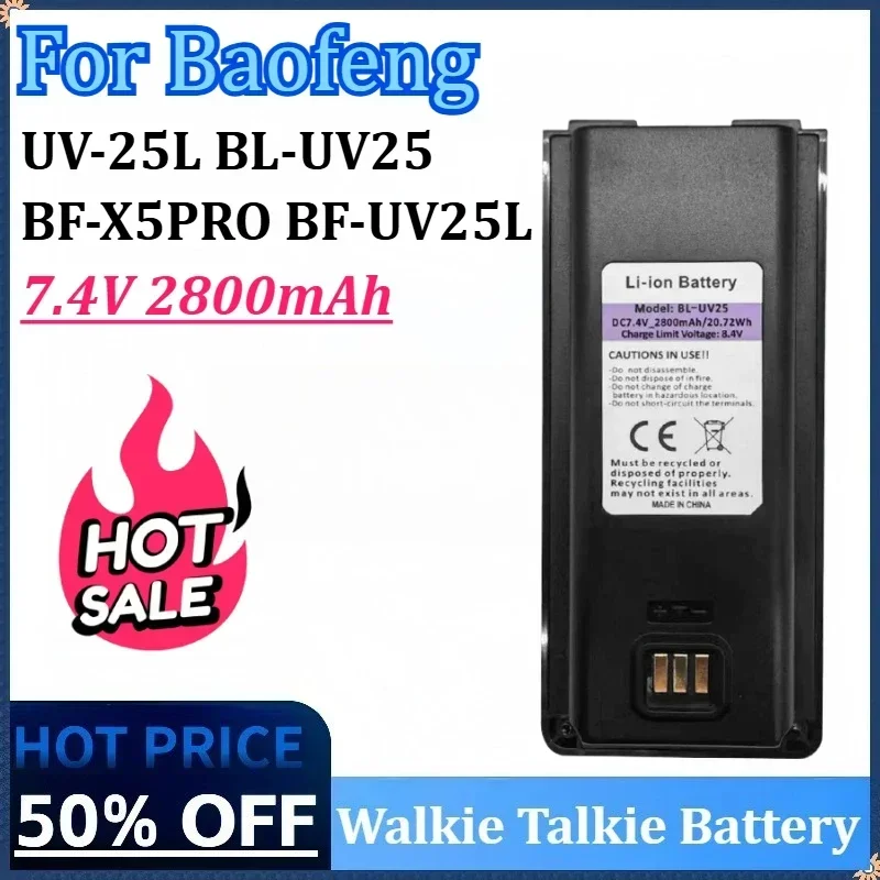 

New 7.4V 2800mAh Walkie Talkie Battery for Baofeng UV-25L Type-C Charge BL-UV25 for BF-UV25L Portable Two Way Radios Battery