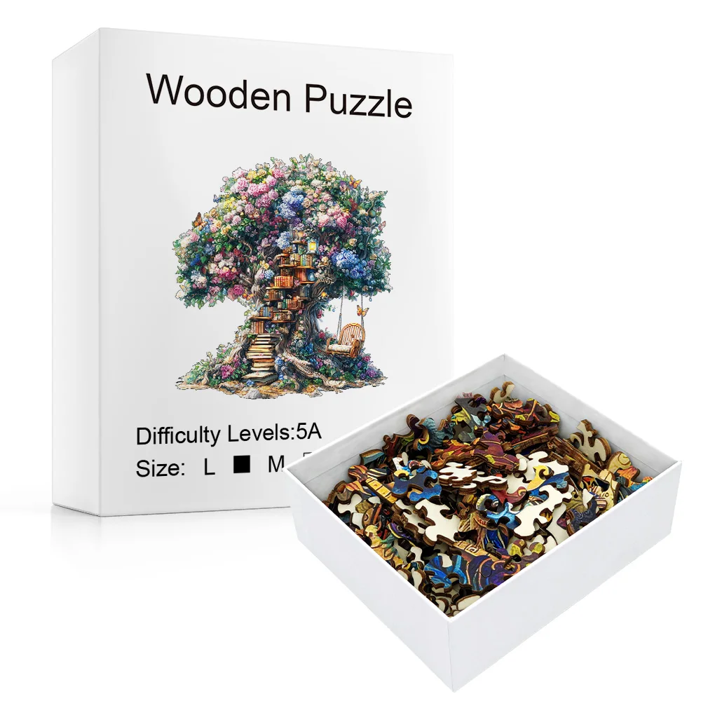 Fairy Flower Book Tree Wooden Puzzle, Giant Blooming Tree House Design, Whimsical Pieces, Ideal For Home Decor & Birthday Gift