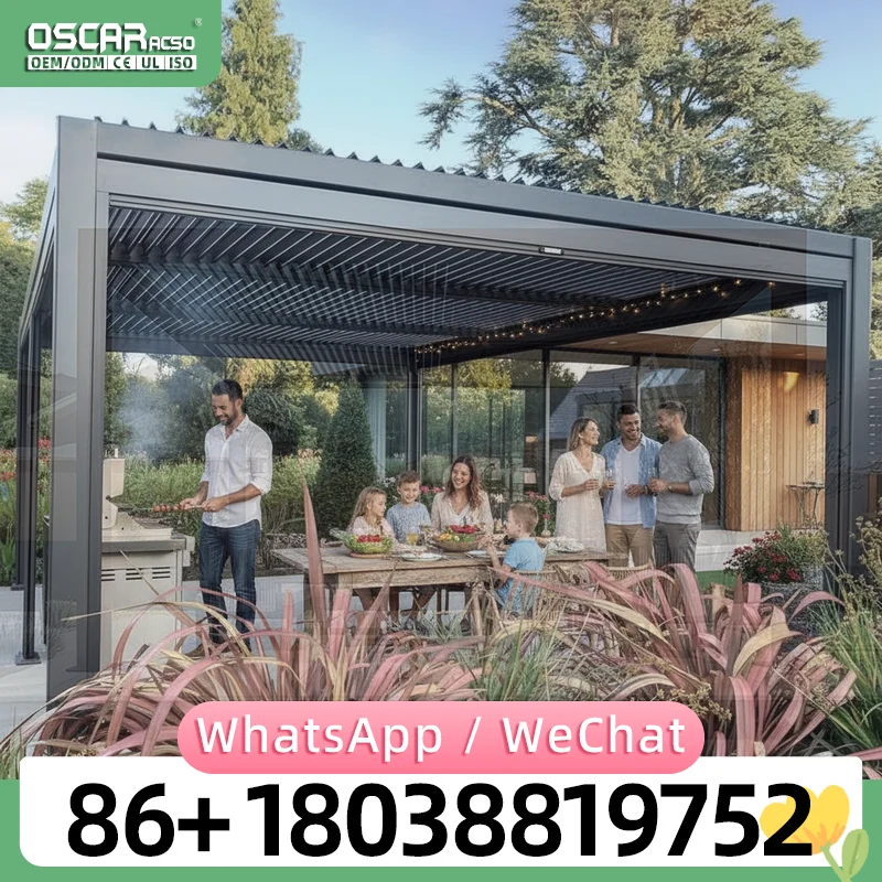 Outdoor Motorized Louvered Canopy Exterior Gazebo Bioclimatic Structure Patio Shelter for Garden Lawn Balcony pergola