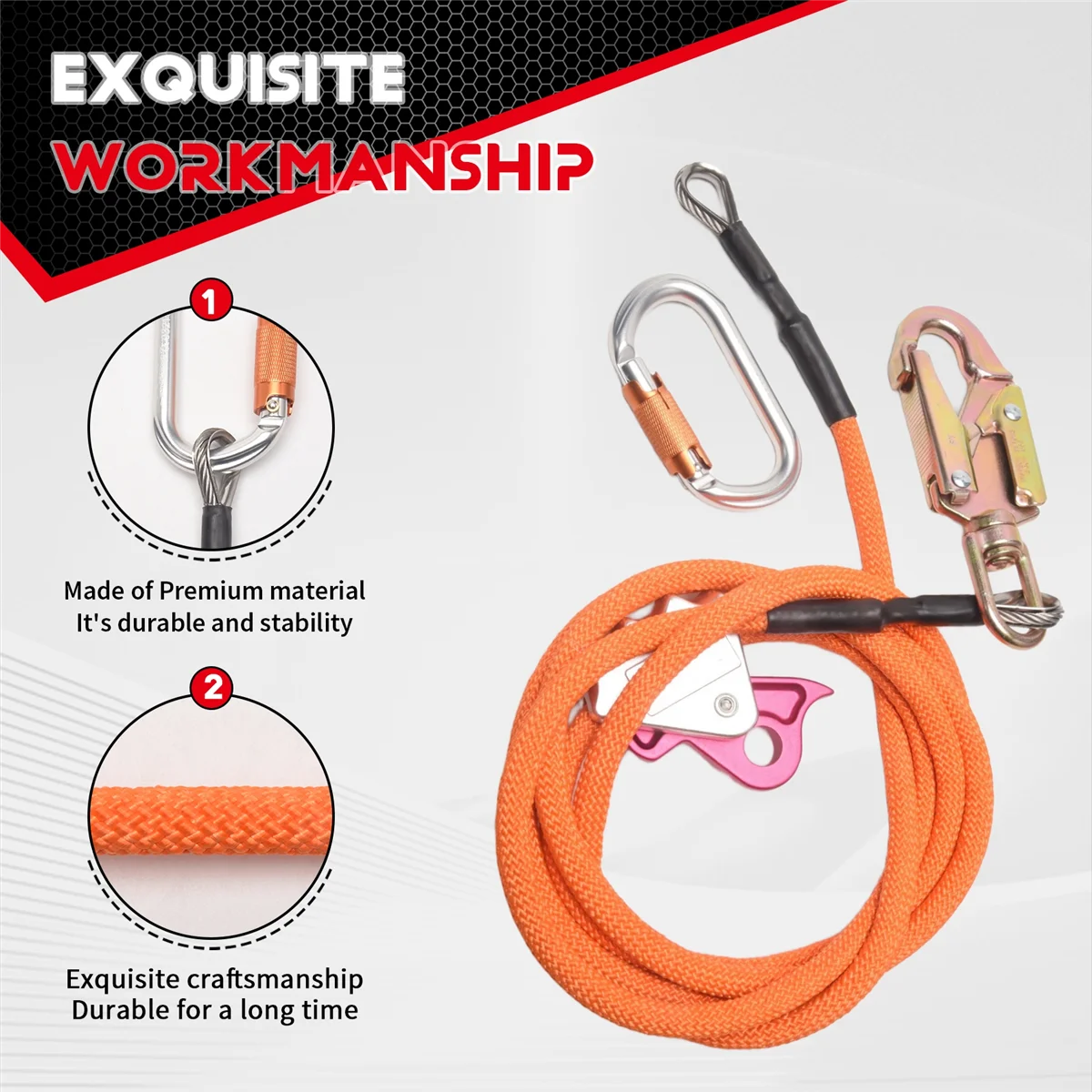 RUAI Kit linea di ribaltamento con nucleo in filo di acciaio Corda di posizionamento per arrampicata regolabile per arrampicatori Scalatori di alberi all'aperto