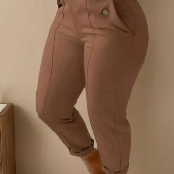 

Men's Slim Fit Casual Pants Pure Color Button High Waist Straight Leg Neutral Sle Other Material 00% Winter Collection