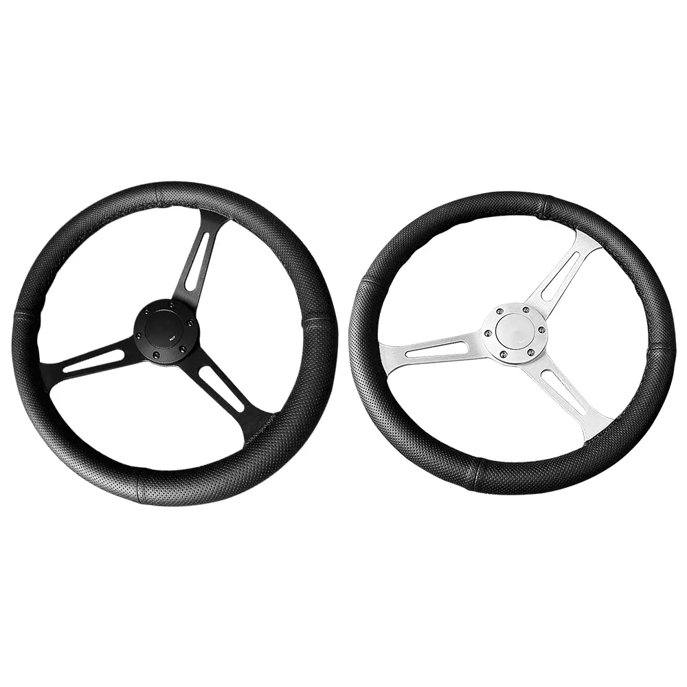 JDM New 15inch 380mm Universal Black Perforated Leather Steering Wheel General Motors Decoration Aluminum Alloy Frame