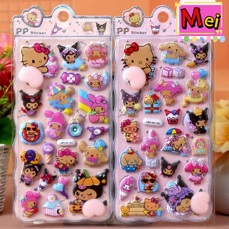 Autocollants en forme de boule anti-Stress de décompression, 4 pièces, dessin animé de haute qualité Kuromi Kitty mélodie Pudding chien Anime 3D autocollant cadeau