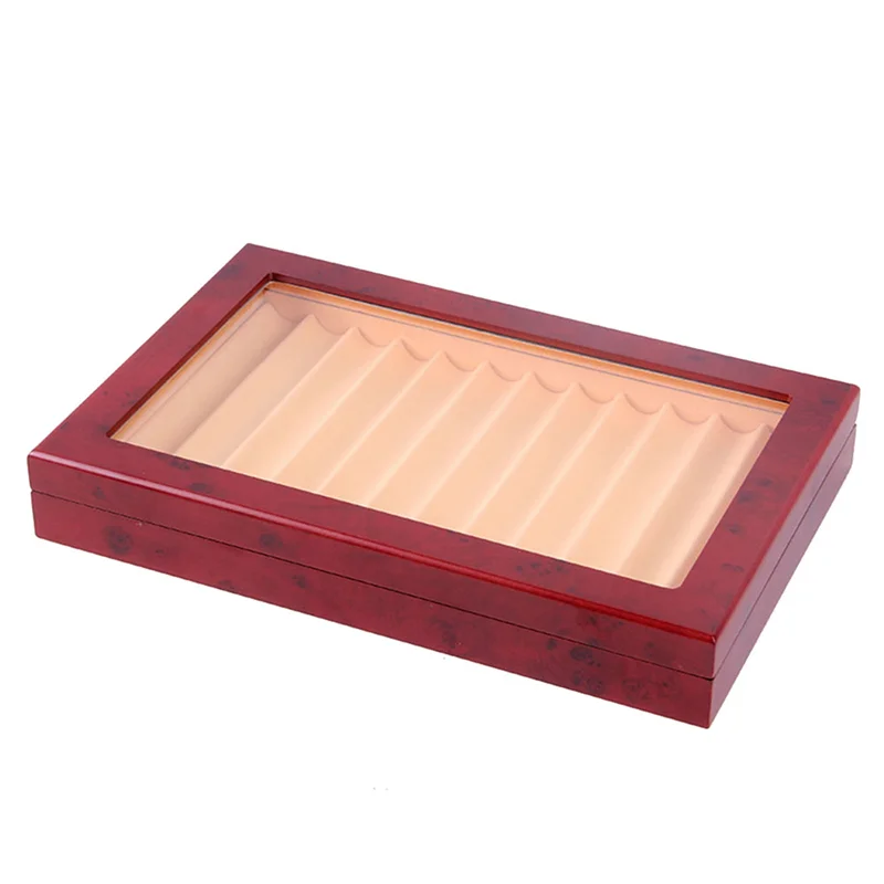 ABUU-2X 12 Grid Wooden Pen Display Case Storage Luxury Fountain Case Transparent Window Pen Box-Collection Organizer Red