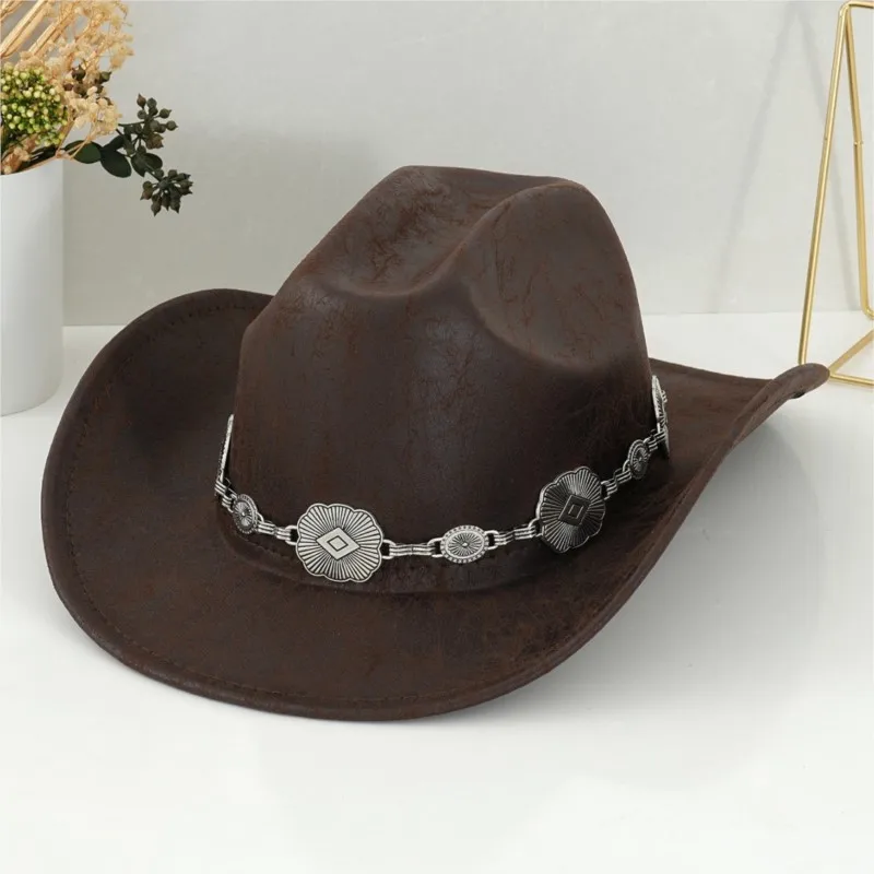 Men's and women's leather soft-brimmed hats with three-dimensional serrated diamond-shaped accessories