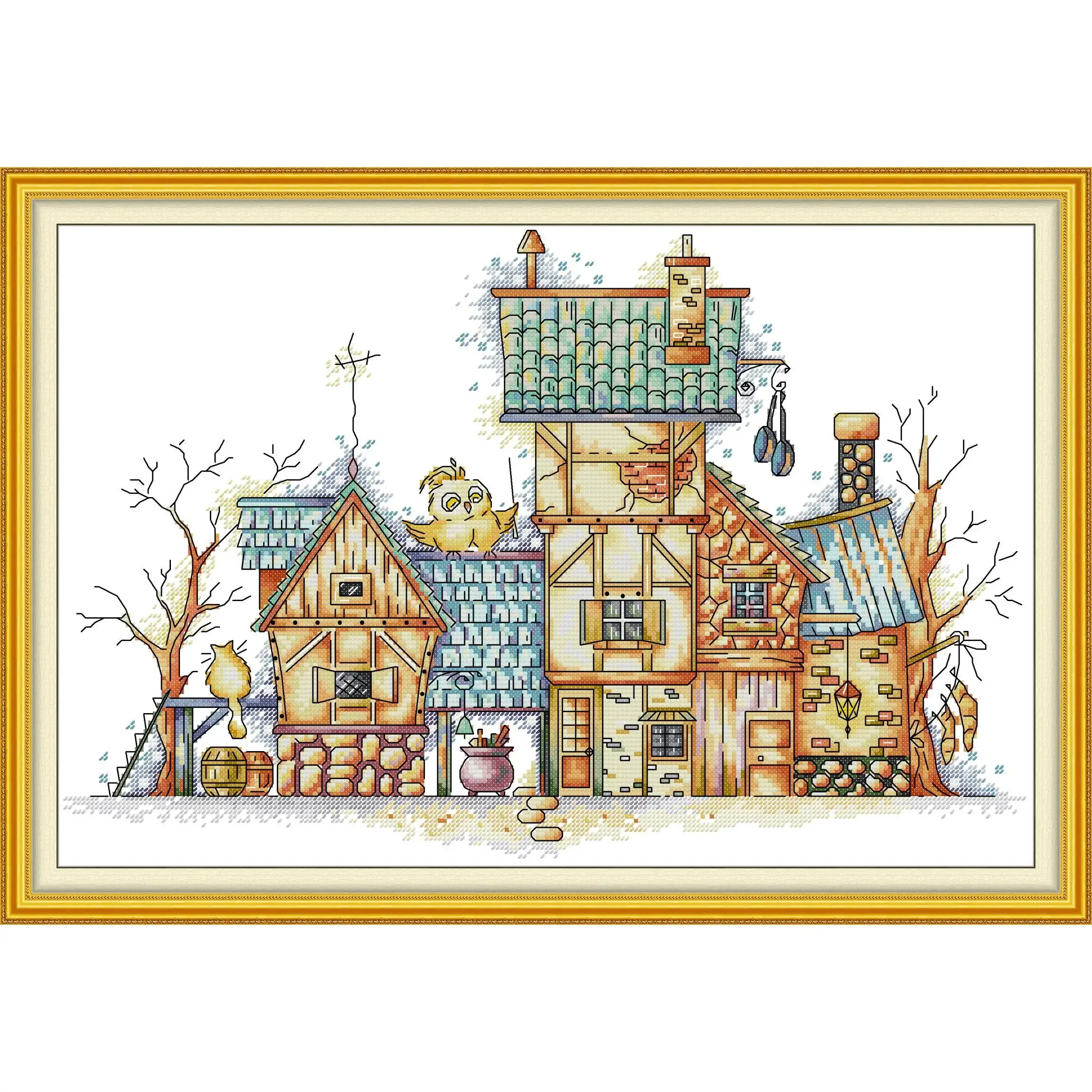 Joy Sunday Pre-printed Cross Stitch Kit  Easy Pattern Aida  Stamped Fabric Embroidery Set-Diagonal Lane