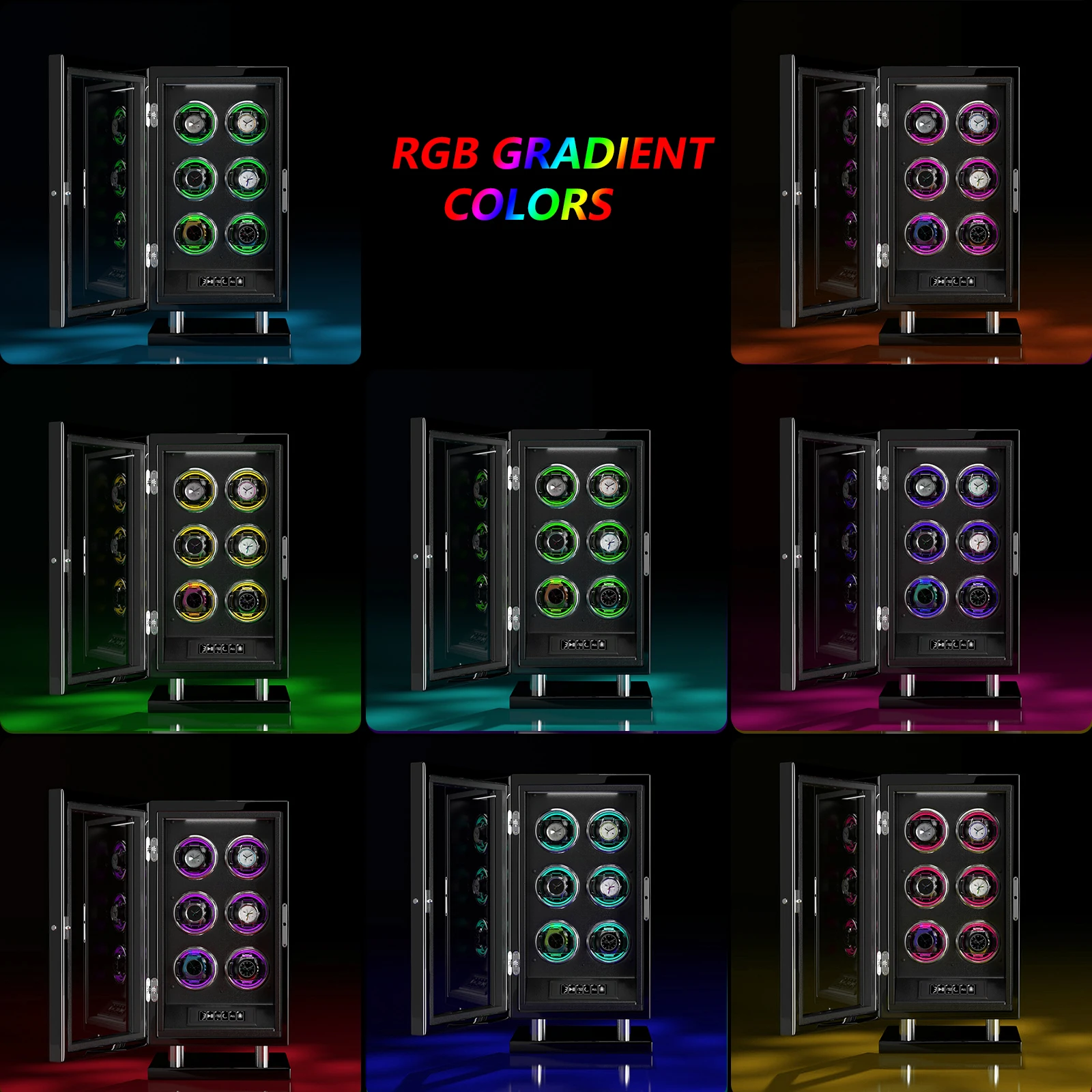 ملفاف ساعة RGB Light Automatic 6 مع محركات Mabuchi فائقة الهدوء مع شاشة عرض LCD وجهاز تحكم عن بعد
