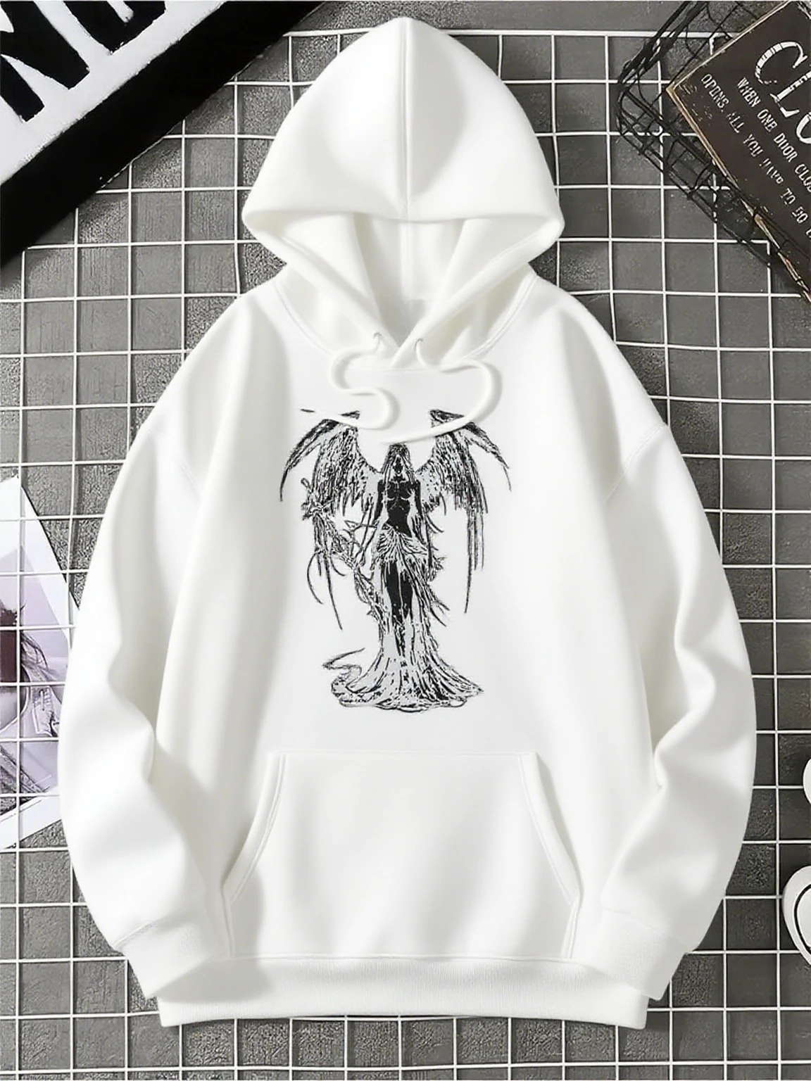 Sudadera con capucha para hombre, moda urbana de otoño e invierno, estampado de ángel gótico, sudadera informal de moda juvenil.