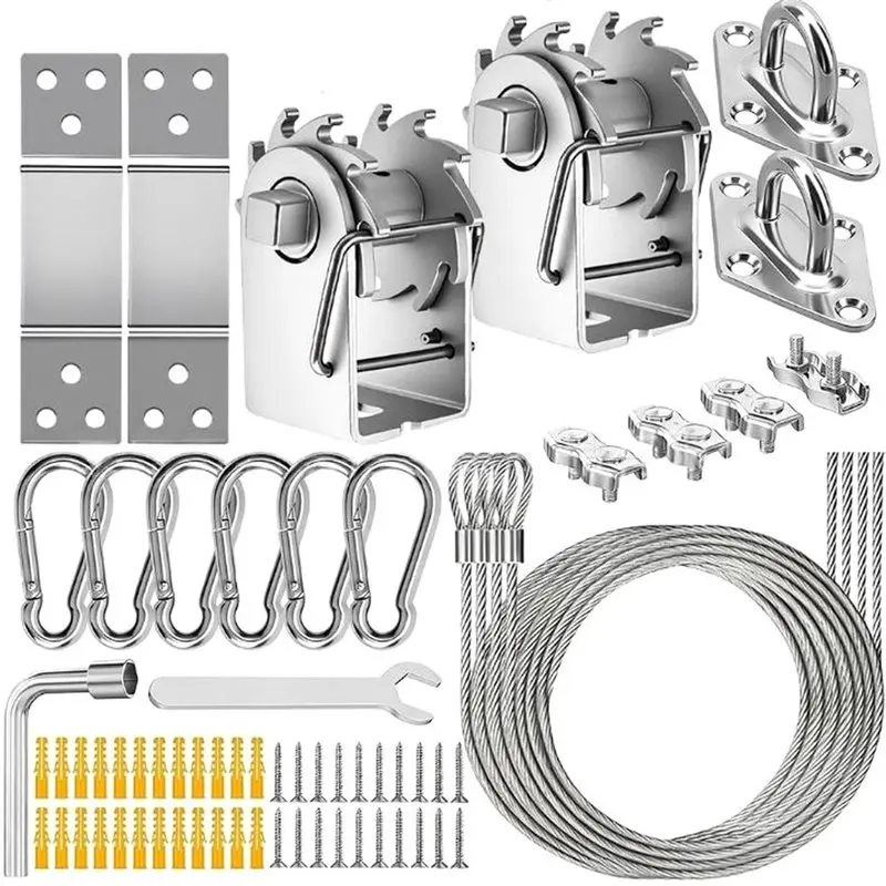 ABDJ-Shade Sail Hardware Kit Ratchet Winch 304 Stainless Steel Heavy Duty Windproof Sun Shade Tension Kit