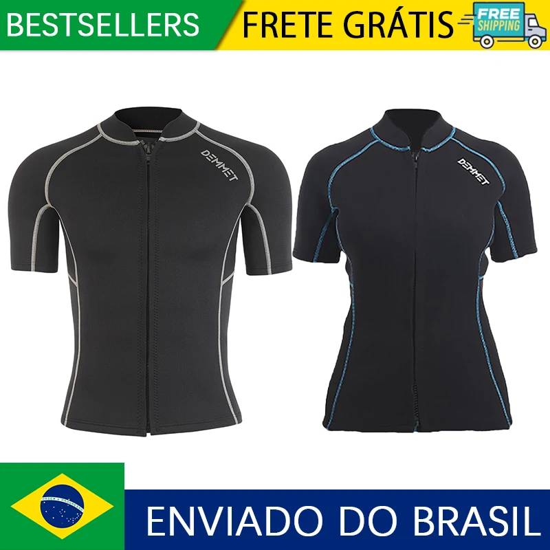 Demmet 3mm curto wetsuit masculino neoprene terno de mergulho manga dividida feminino terno molhado zíper frontal caça submarina natação surf roupa de banho