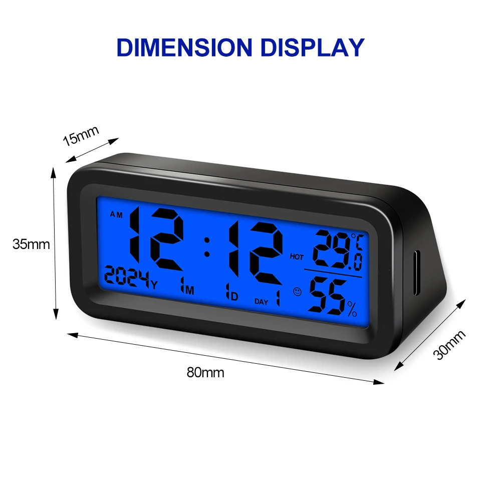 LCD Digital Car Clock Solar Power Temperature Humidity Gauge Backlight Automobiles Dashboard Clock Car Internal Accessories