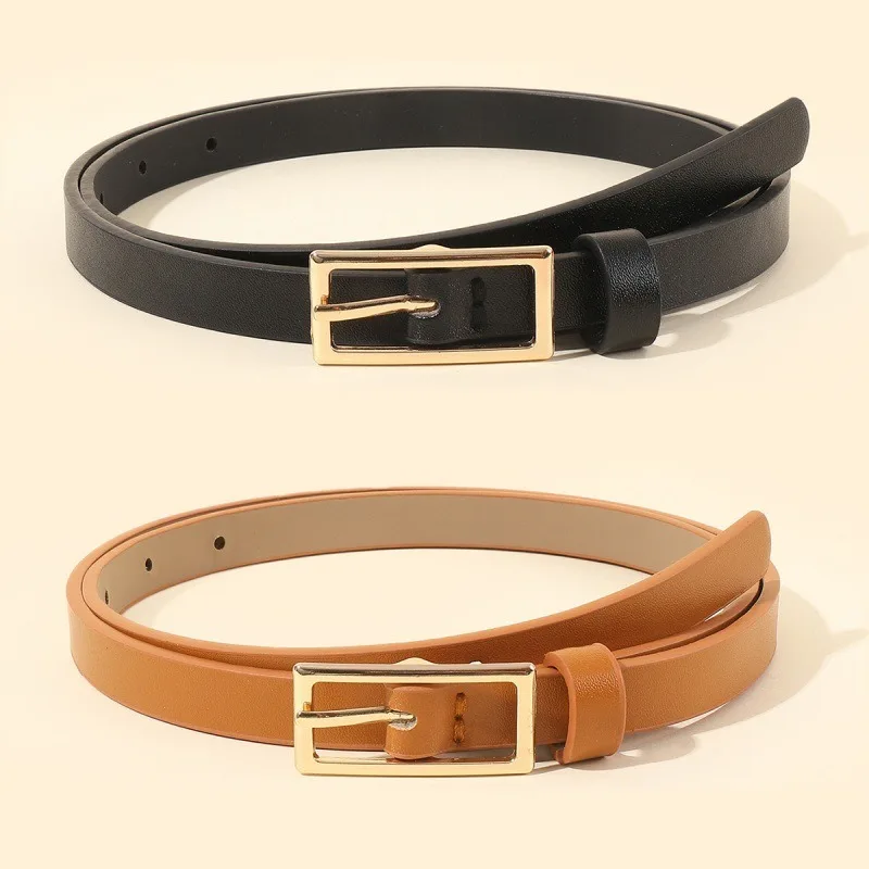 Korean-Style Minimalist and Elegant T-Buckle Slim Belt Versatile Casual Pants and Dresses Women’s Pin-Buckle Leather Belt