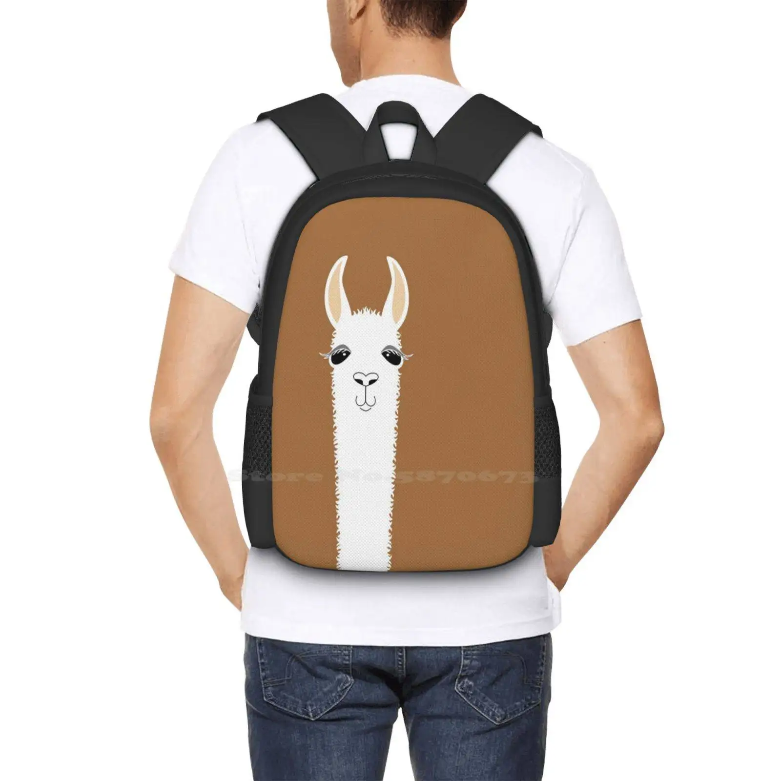 CreMoby-Cartable avec portrait de lama, sac à dos, sacs à la mode, alpaga graphique, mammifères, animaux, marron, blanc, noir, offre spéciale, #9