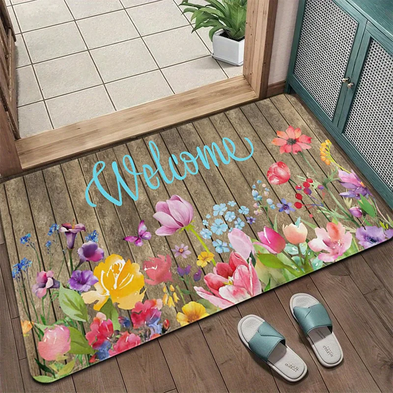 VIKAMA Welcome Doormat Funny Typography Floral Inspirational Non-Slip Absorbent Entryway Rug Indoor Outdoor Home Decor Floor Mat