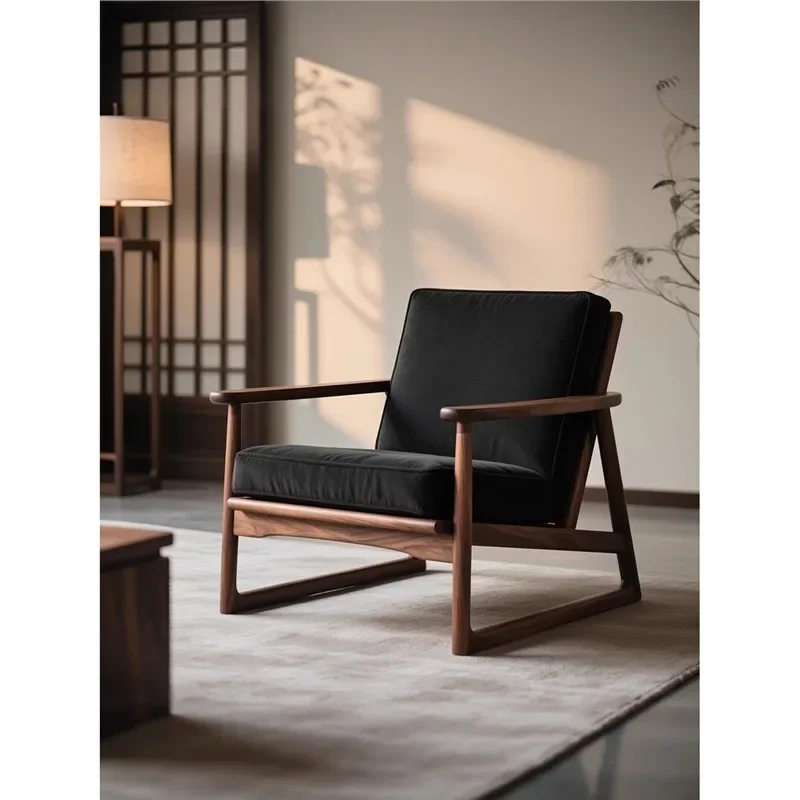 Song-style aesthetic solid wood sofa chair North American black walnut single chair Bedroom balcony Antique casual sofa chair