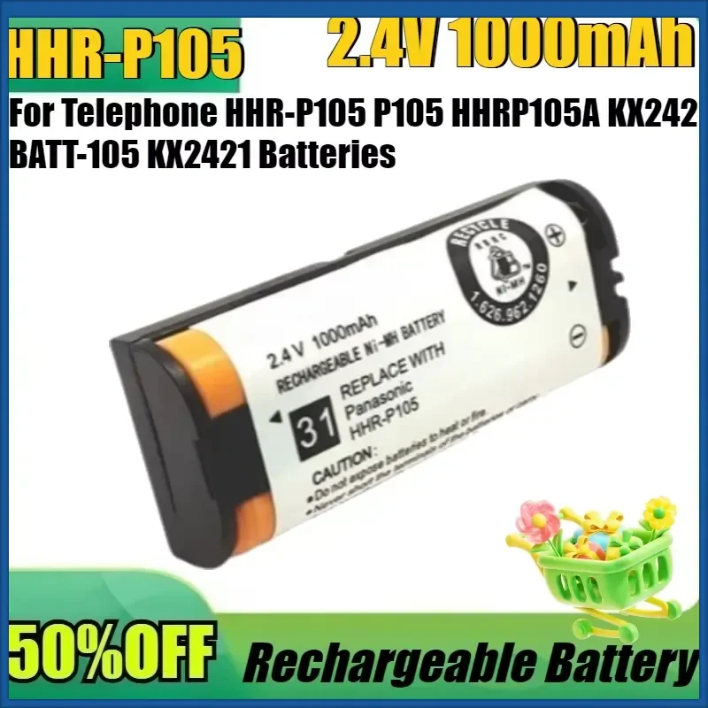 

New 2.4V 1000mAh NiMH Rechargeable Battery For Telephone HHR-P105 P105 HHRP105A KX242 BATT-105 KX2421 Batteries