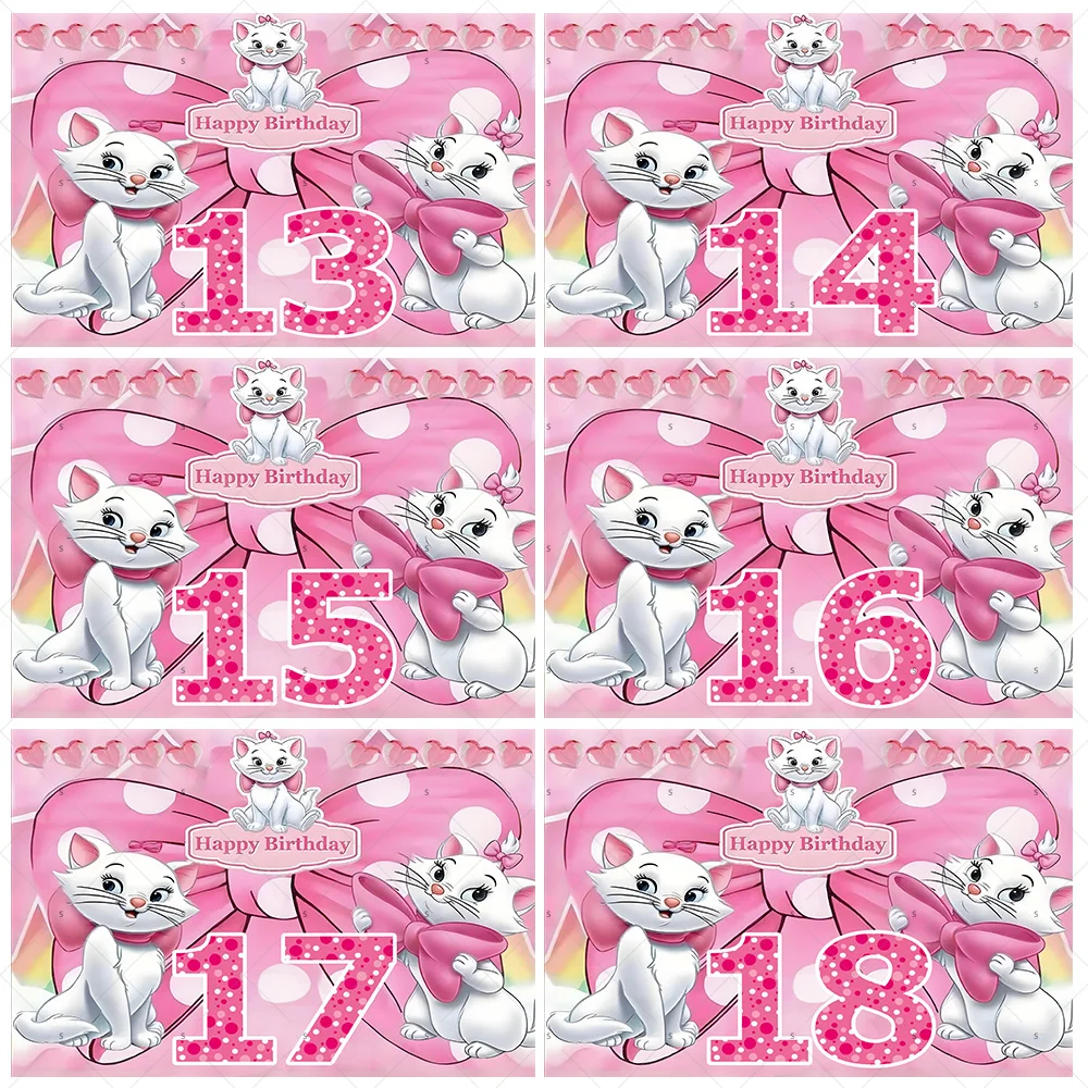 

Cute Pink Marie Cat Backdrop Girl Birthday Party Decorations Numbers Background Banner Baby Shower Supplies Photography Props