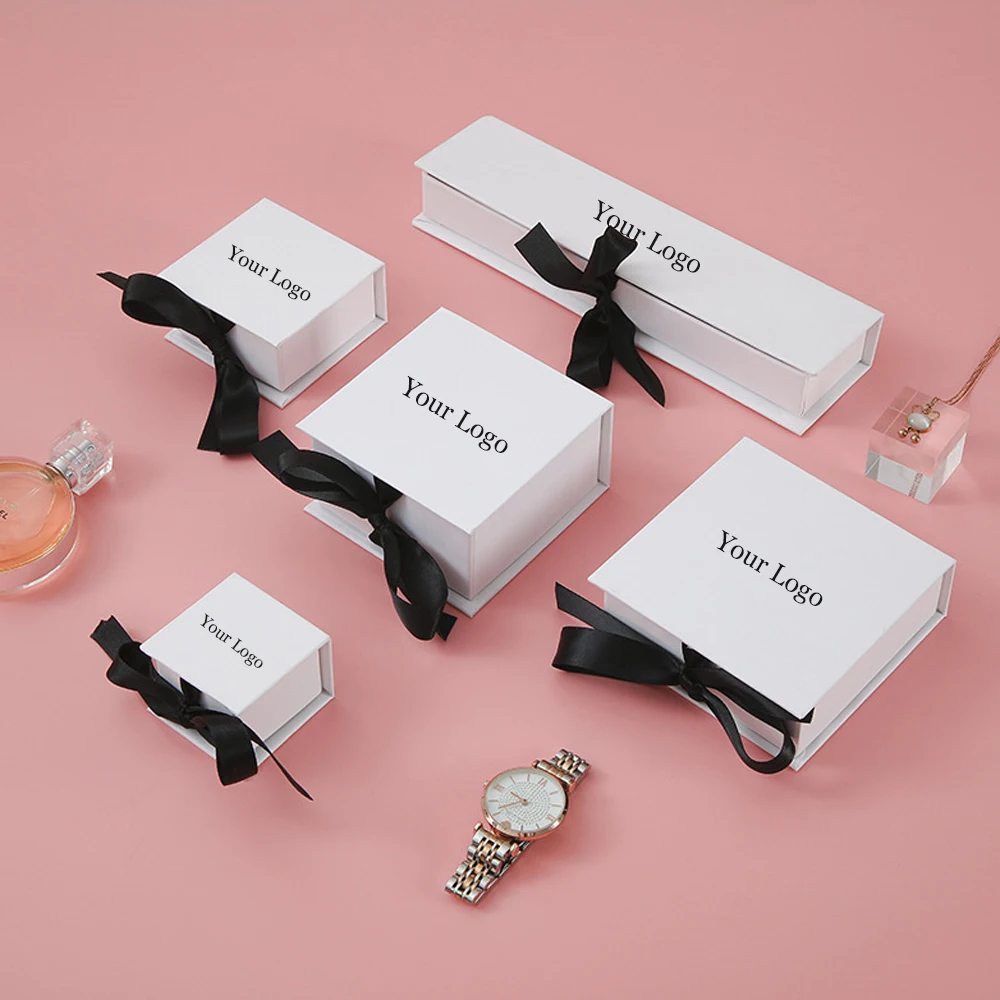 

24pcs Custom Logo Jewelry Paper Flap Box Necklace Ring Earrings Oil Gift Packaging Stud Bracelet Storage Organizer Display Pouch