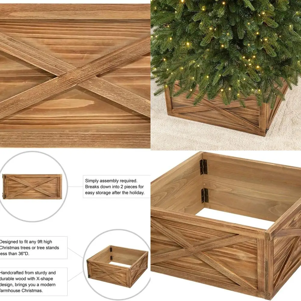 

Natural Wooden Christmas Tree Collar Skirt for 9ft Trees, 26 L x 26 W, Tree Base Cover