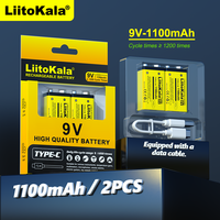 LiitoKala 9v 1100mAh Li-ion Rechargeable Battery for 6F22 Electronic Measuring Instrument Remote Control + 1x USB Charging Cable