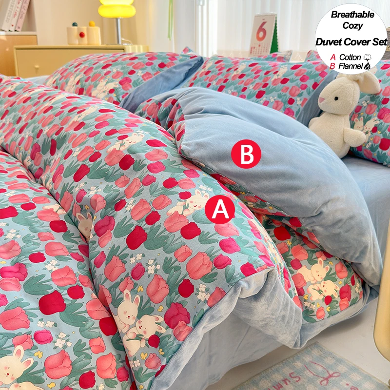 parure-de-lit-parure-de-lit-1-housse-de-couette-cote-a-100-coton-flanelle-sur-le-cote-b--2-taies-d'oreiller-melange-de-respirabilite-et-de-chaleur